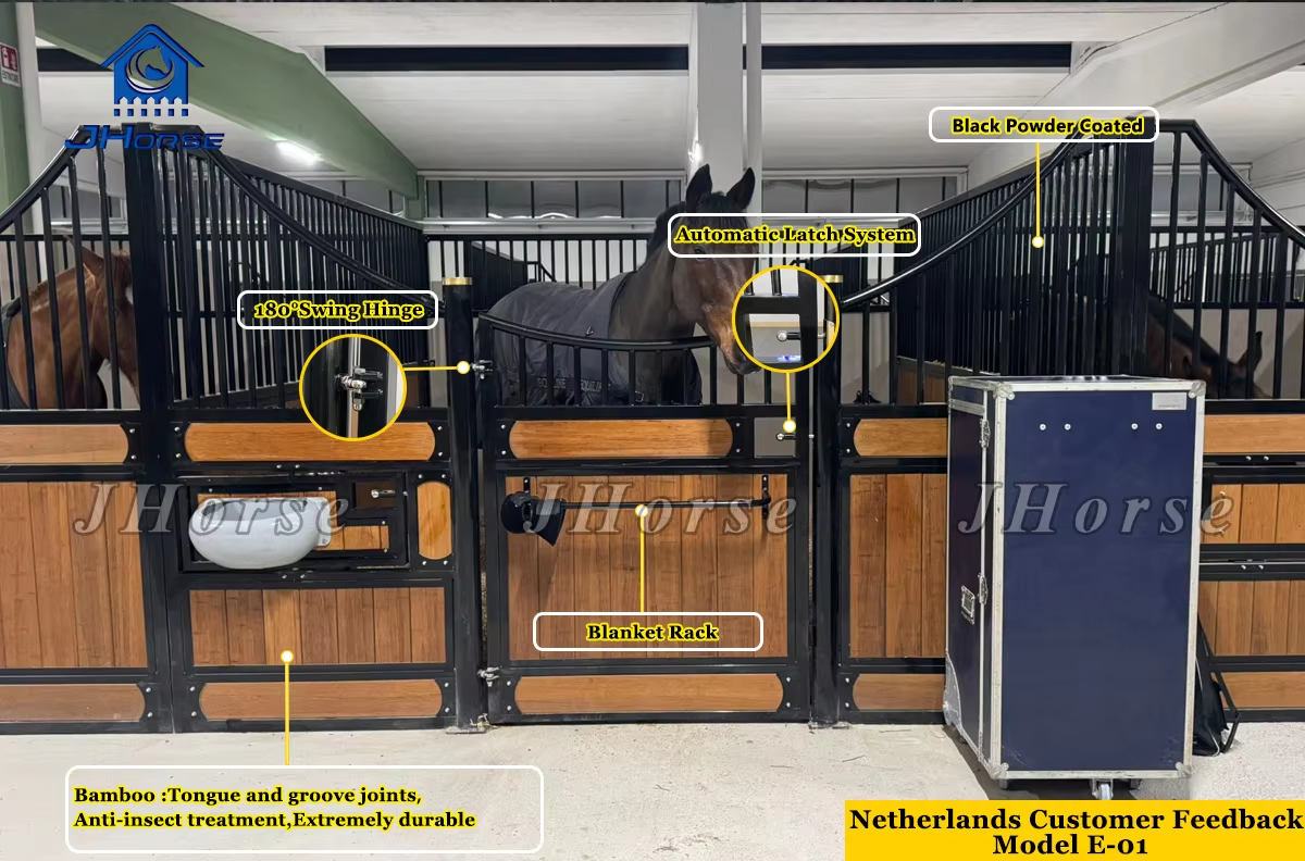 European Luxury Horse Stable Interior Wall Panels Internal Bamboo Horse Stall With Rolling Feeder Stable
