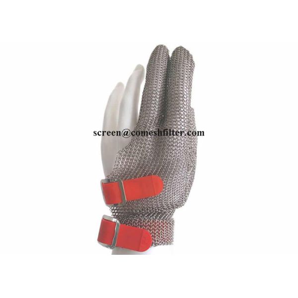Quality Three Fingers 304L Butcher Stainless Steel Gloves With Hook Strap wholesale
