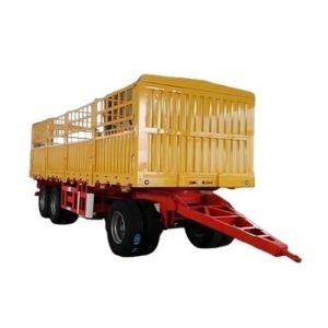 Farm 2-Axles Flat Platform Fence Drawbar Full Trailer With Ladder