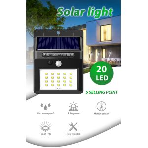 IP66 200lm 10ft Distance Solar Motion Sensor Wall Light 20 LED