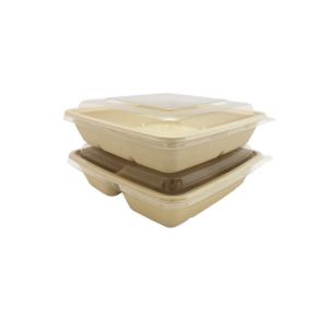 biodegradable sugarcane bagasse food container with pla plastic lid