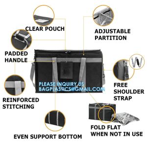 Insulated Food Delivery Bag with Support Frame and Plastic Bottom Plate,Grocery