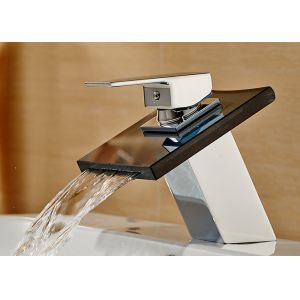 LED Light Waterfall Bathroom Faucets Single Zinc Handle ROVATE CE Compliant