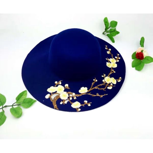 Quality Wool Fedoras Solid Large Brim Sun Hats For Women Plum Blossom Available wholesale