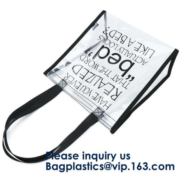Quality Clear PVC Tote Bag With Nylon Handles And Fabric Trim,Clear PVC cosmetic zipper bag with white trim, Bagease, Bagplastic wholesale