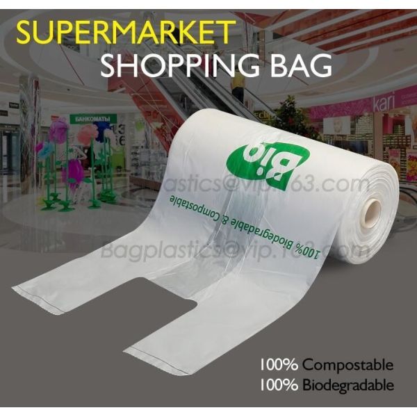 Quality Cornstarch 100% Biodegradable Compostable Shopping Bag On Roll, Compostable 100% Biodegradable Shopping Bags With EN1343 wholesale