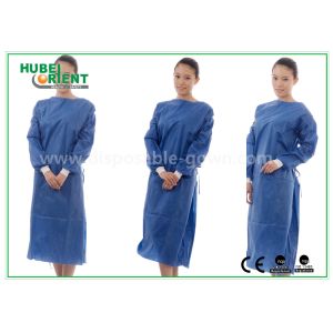 China Non-woven or SMS Blue Disposable Hospital Scrubs With Elastic And Knit Cuff on sale