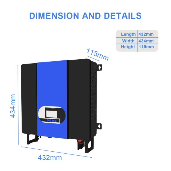 Single Output Type 3500W 24V DC to AC Pure Sine Wave Off Grid Hybrid Inverter 300*450*110.5mm