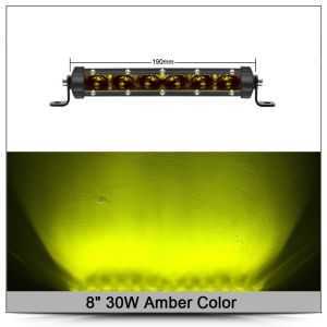 8 Inch 30W Slim LED Light Bar Single Row 5W White Amber Color Work Light for Off