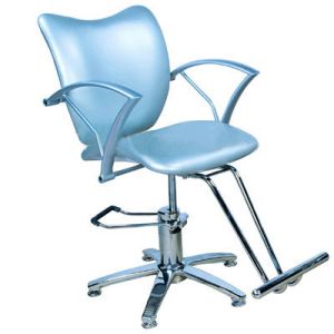 China Chrome Armrest Salon Hair Styling Chairs Five Star Footrest , Light Blue Color on sale