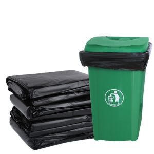 Custom Heavy Duty Plastic Trash Bags with Black Logo and Strong Material