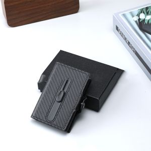Low MOQ Mix Models Men'S PU Leather Card Holder With Aluminum Pop Up Design And
