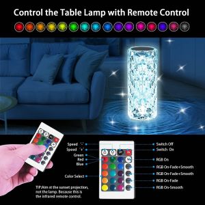 16 Colors RGB Rose Crystal Table Lamp With Remote Control Diamond