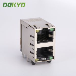 Dual Deck 2 Ports RJ45 Receptacle Connector Ethernet Modular Jacks With Y/G LED