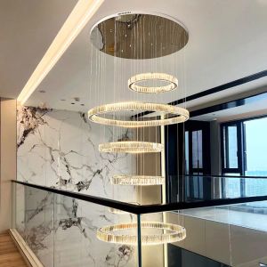 Hotel Lobby Crystal Ceiling Hanging Lamp , Staircase Round Ring Chandelier