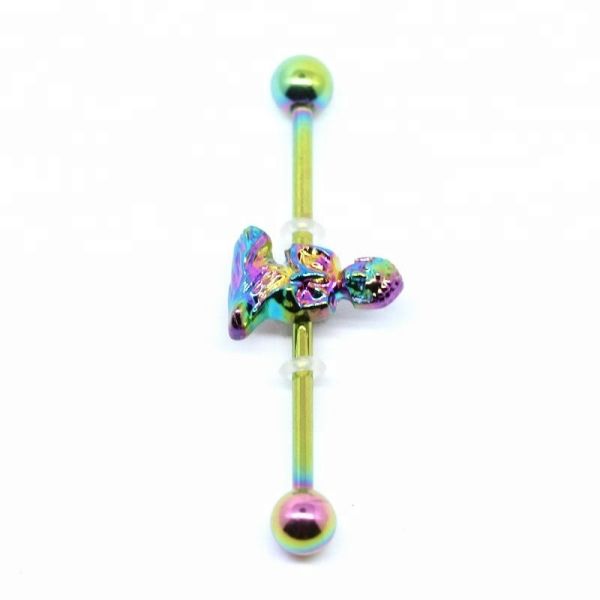 Custom rainbow stainless steel jewelry industrial piercing 14g
