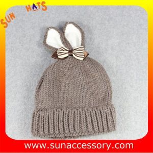 Cheap AK17023 Sun Accessory customized baby knitted beanie caps and hats with rabbit ear, ,caps in stock MOQ only 3 pcs for sale