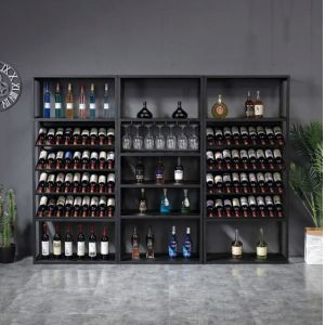 Black Elegant Wooden Wine Display Stand With Spray Painting Surface Treatment