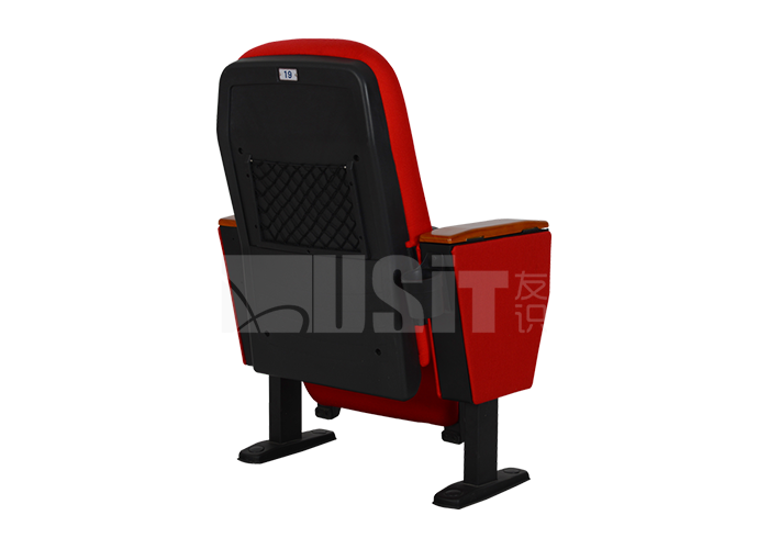 Red Solid Wood Auditorium Seating With Writing Tablet