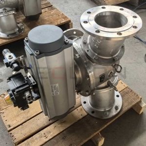 Ball Type 3 Way Gravity Pneumatic Diverter Valve For Conveying Powder And