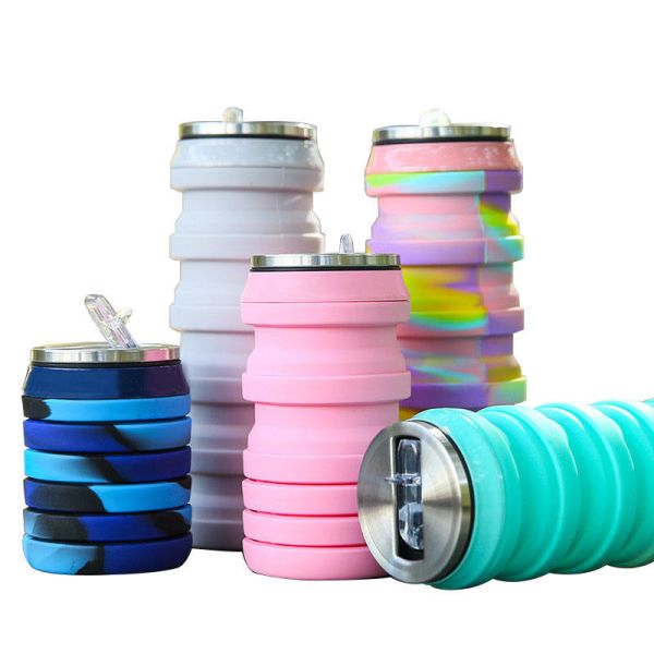 Quality Folding Silica Gel Water Bottle 480ml Collapsible Silicone Coffee Mug wholesale