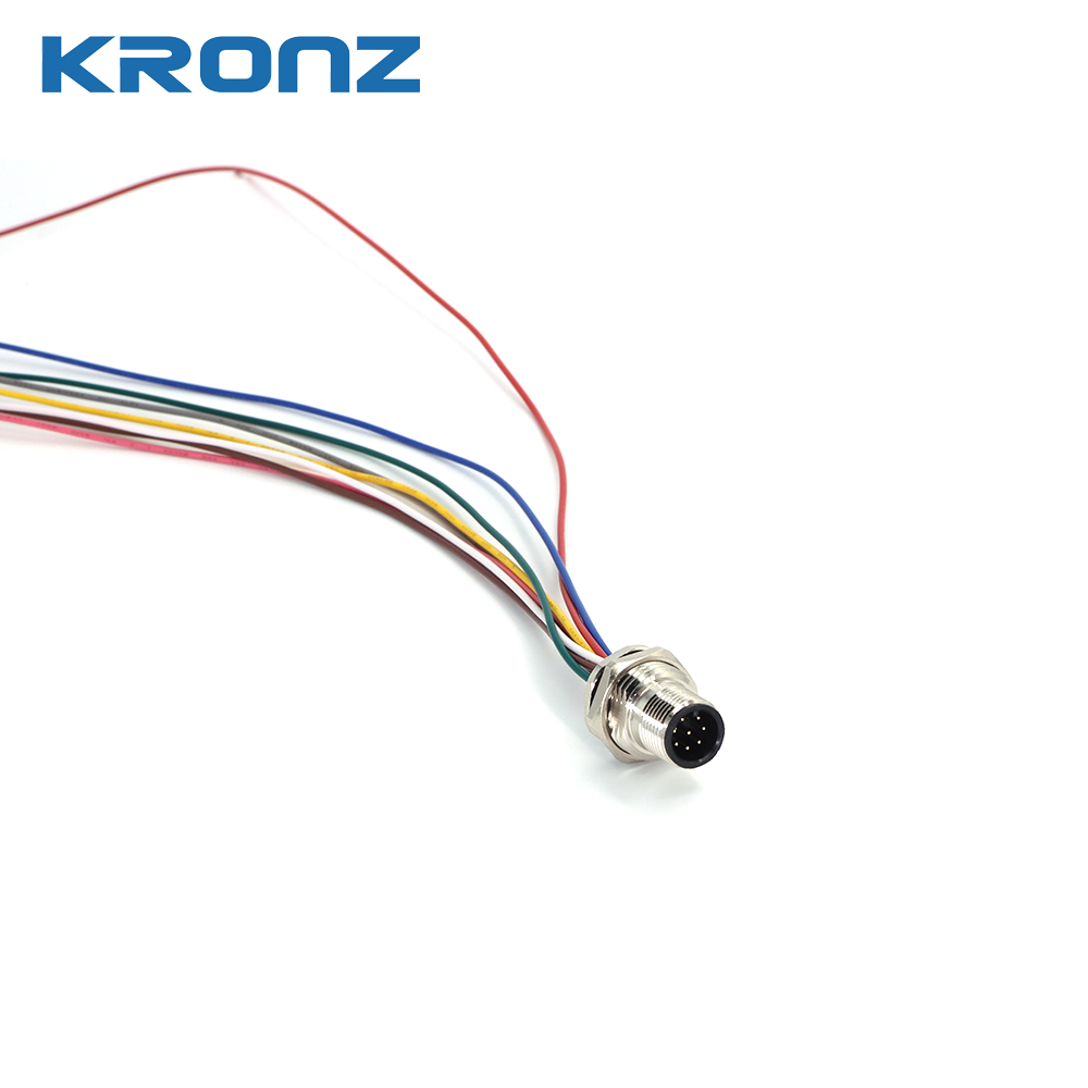 M12 8 Pin Connector Cable IP67 Waterproof Panel Front Socket Plug with 1M Wire