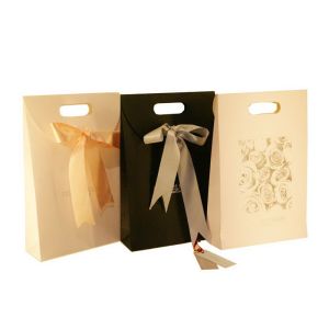 Custom Printed Paper Gift Reusable Carrier Bags With Ribbon Closure 42cm * 28cm