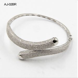12.57g 925 Sterling Silver Bangles With Cubic Zirconia Two Lines