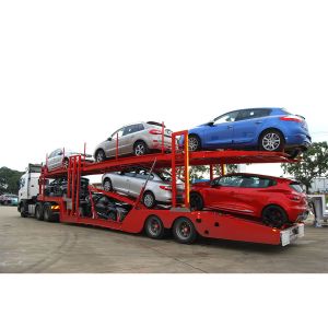 Cheap Double Deck Hydraulic Lifting SUV Car Carrier Semi Trailer with 28T Two Speed Landing Leg and Q345B Main Beam for sale