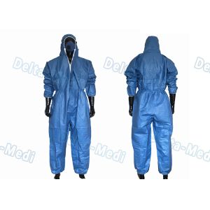 Cheap Dark Blue SF Microporous Disposable Protective Coveralls Hooded With Elastic Cuff for sale