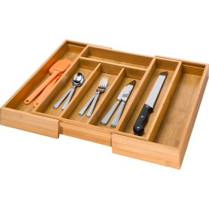 China Eco Friendly Bamboo Silverware Holder , Expandable Kitchen Drawer Organizer on sale