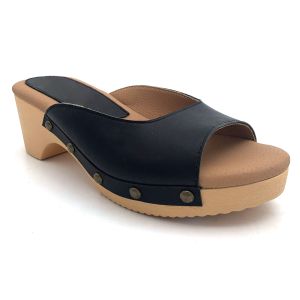 Custom Ladies Backless Heeled Mules With Rubber Sole Material