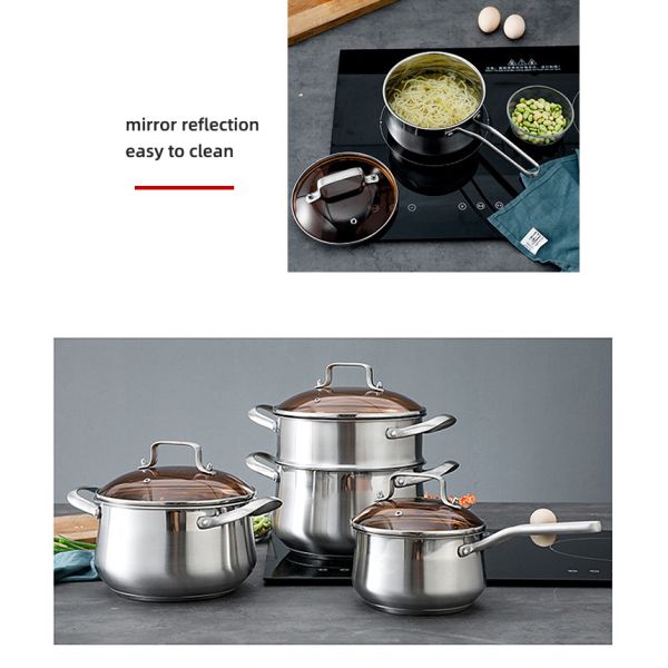 Factory Kitchen 304 Stainless Steel Steamer Pot Soup Pot Milk Pot Cooking Ware With Lid