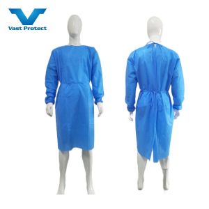 SMS Disposable Non-Woven Fabric Blue Isolation Gown with Soft Material M/L/XL