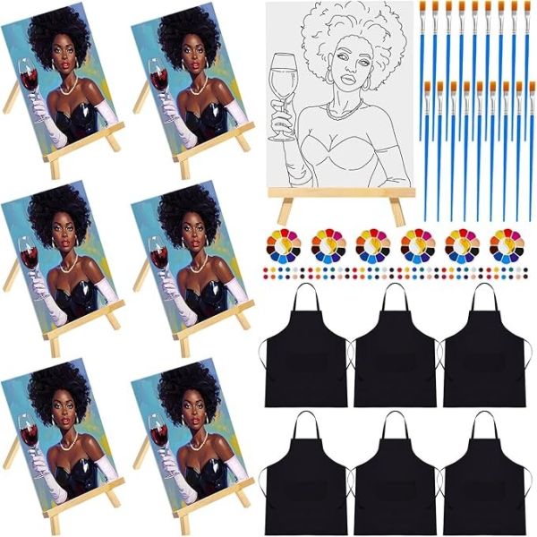 Cotton Sip And Paint Kits Pre Drawn Canvas For Adults , Pre Printed Stretched