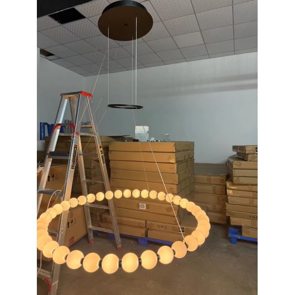 42" Glass Ball Ceiling Light 40W Round Ring LED Ceiling Light Black