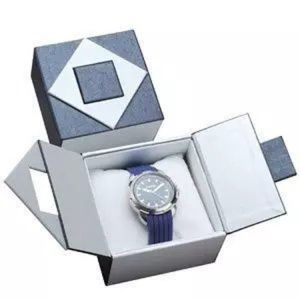 China custom middle opened door book shape watch box  luxury rigid hinged packaging watch gift box on sale