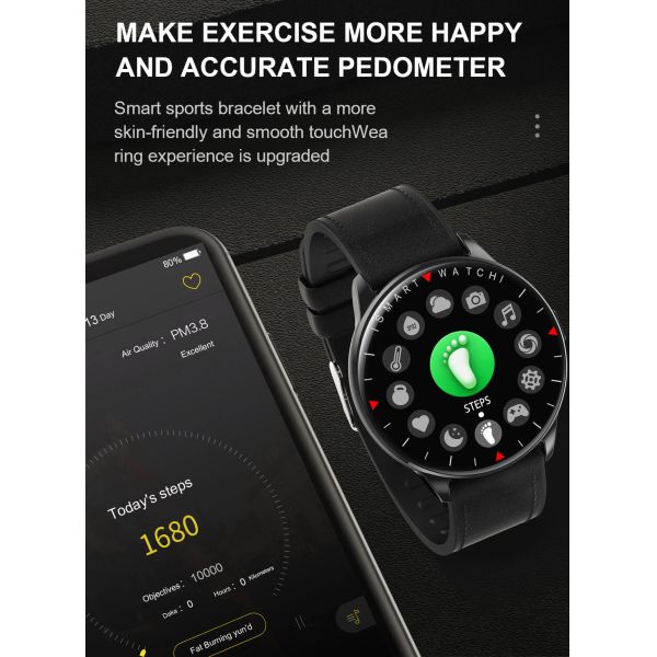 Leather Strap Smart Sport Watch Calorie Consumption Blood Pressure Monitor For Women Men