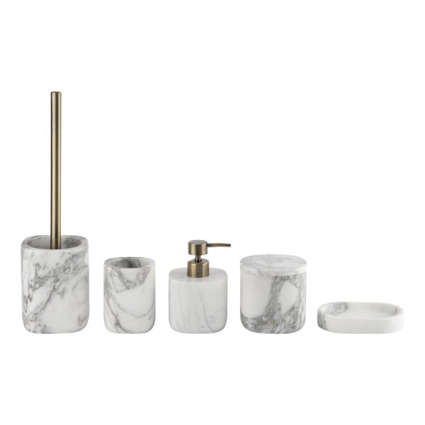 Quality 5pcs Square White Marble Bathroom Set Flower Design Marble Dish Soap Dispenser wholesale