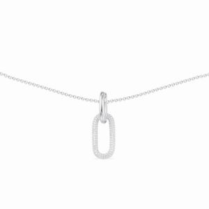 Minimalist Charm Paper Clip Pendant Necklace in Custom White Gold Plated 925