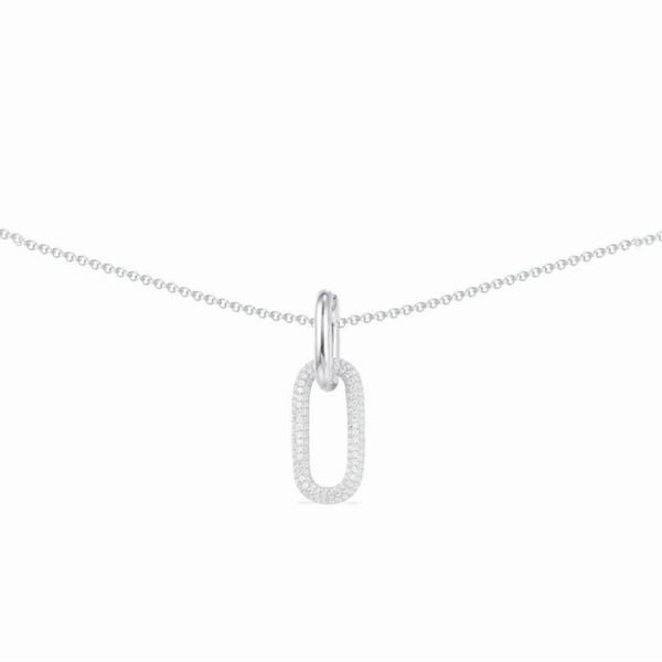 Minimalist Charm Paper Clip Pendant Necklace in Custom White Gold Plated 925