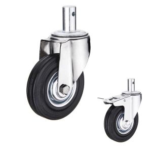 Cheap Soft 5&quot; Rubber Casters Black Wheel Swivel Stem 176lbs Capacity for sale