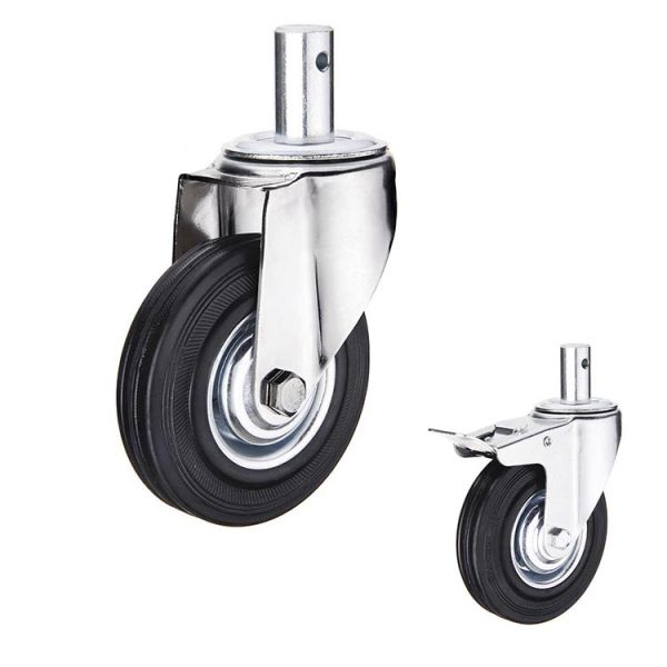 Quality Soft 5" Rubber Casters Black Wheel Swivel Stem 176lbs Capacity wholesale