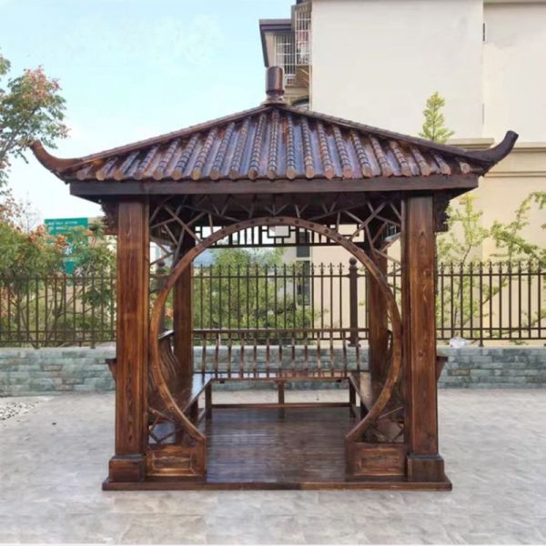 Chinese Outdoor Wooden Gazebo Pavilion Arches Arbours Hexagonal Wooden Pergola