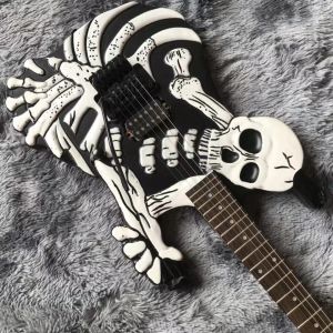 Top Quality 6 Strings Bones Black Skull Electric Guitar