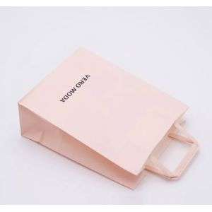 ODM Pink Kraft Paper Bag Biodegradable Patch Handle Bag ISO9001