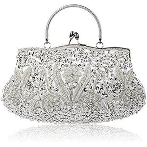 China TMORE BEADED SEQUIN DESIGN FLOWER EVENING PURSE LARGE CLUTCH BAG on sale