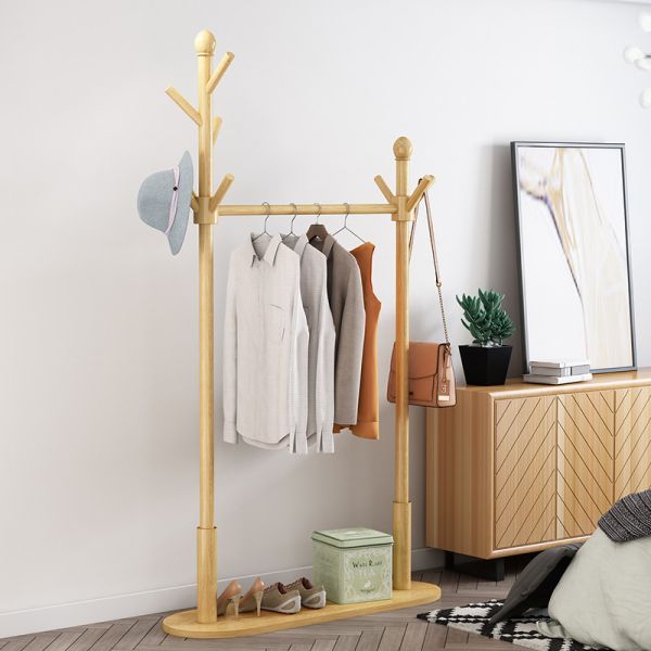 Quality Custom Pinewood Clothing Coat Rack Hanger Stand With Shoe Rack wholesale