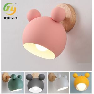Nordic Creative Macaron Wall Lamp Simple Mickey Log Cartoon Children'S Room