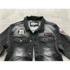 Black Washed Badge Mens Denim Jacket And Jeans Button Through Trucker Jacket